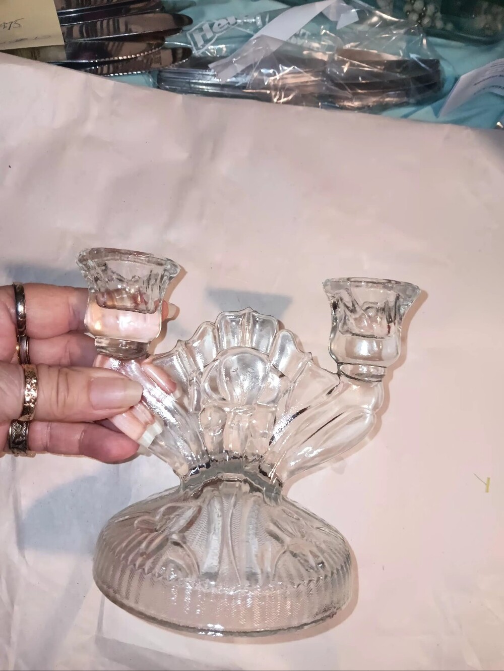 Jeannette Depression Glass Candle Holder Iris And Herringbone Collection 1930s